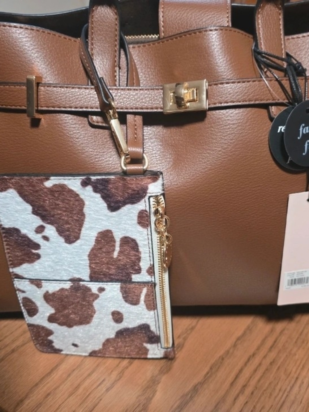 BCBGeneration Brown Tote with Cow-Print Card Holder